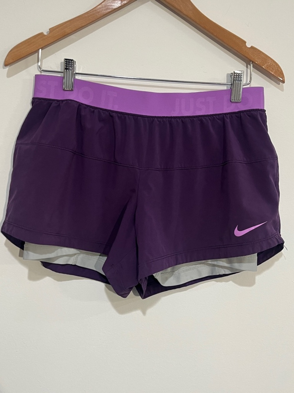 Nike Women’s Purple Athletic Running Shorts with Pink Swoosh
